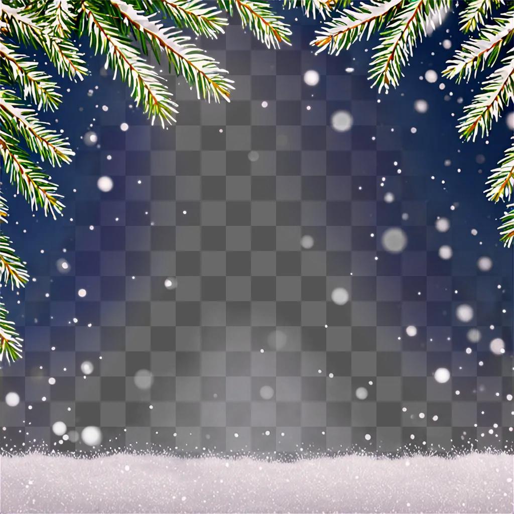 A snowy Christmas background with pine trees and snowflakes