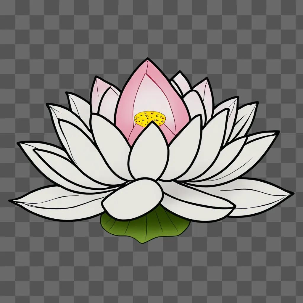 A stylized lotus flower drawing with a pink flower in the center