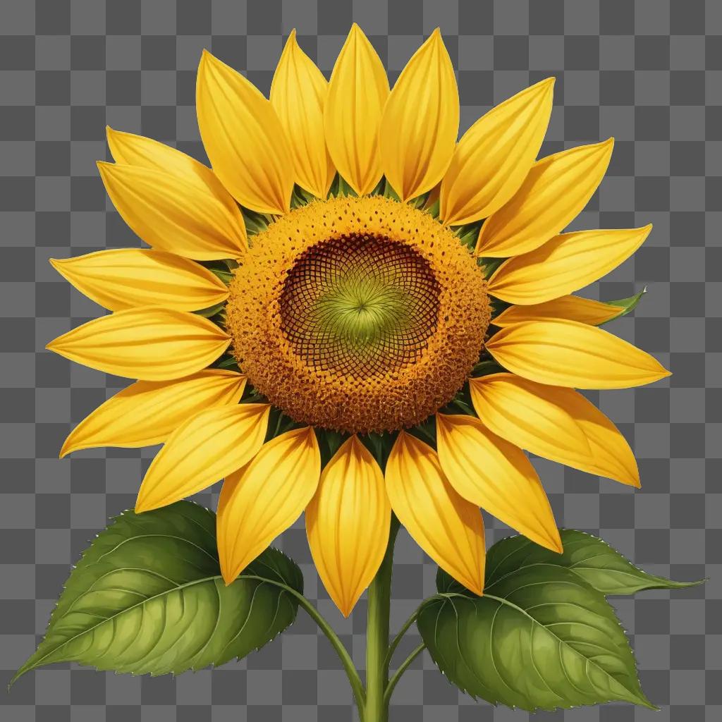 A sun flower drawing is shown on a black background