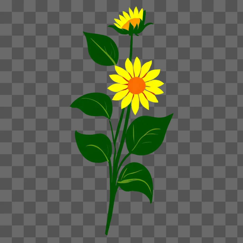 A sun flower drawing with a green background