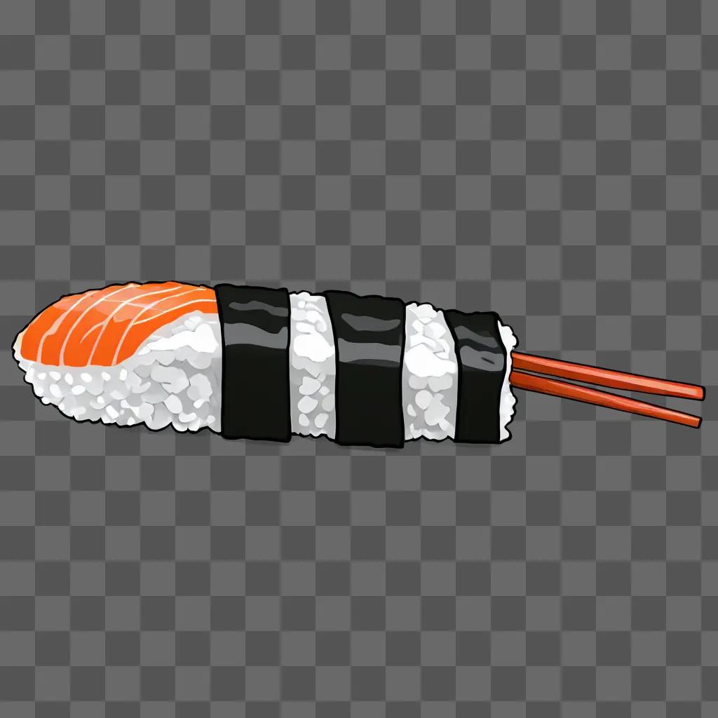 A sushi roll is drawn simply on a gray background