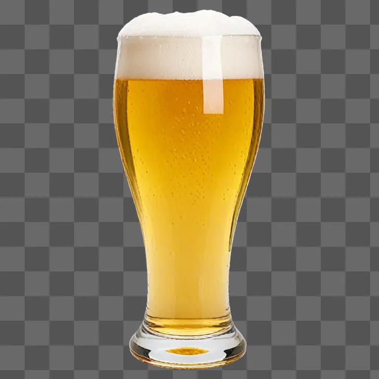 A tall glass of beer on a yellow background