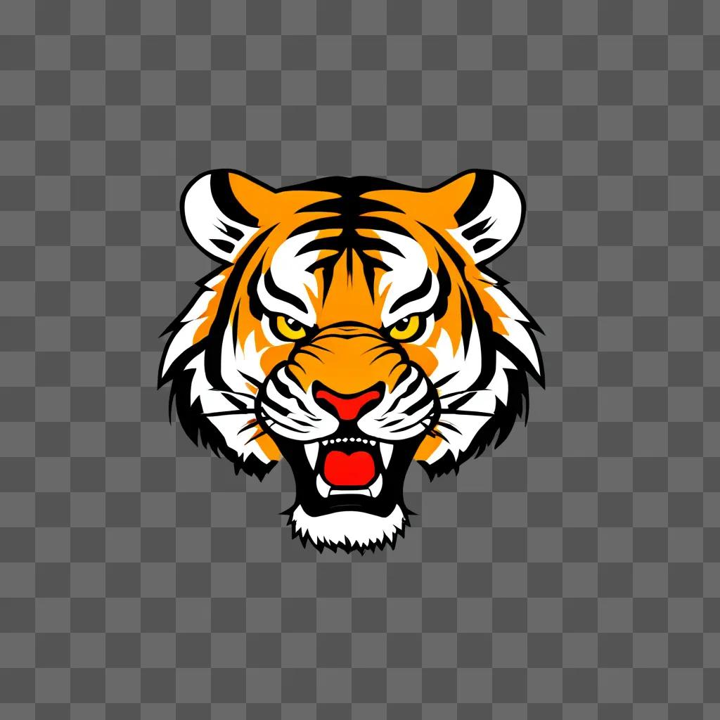 A tiger with an angry face in a black and white design