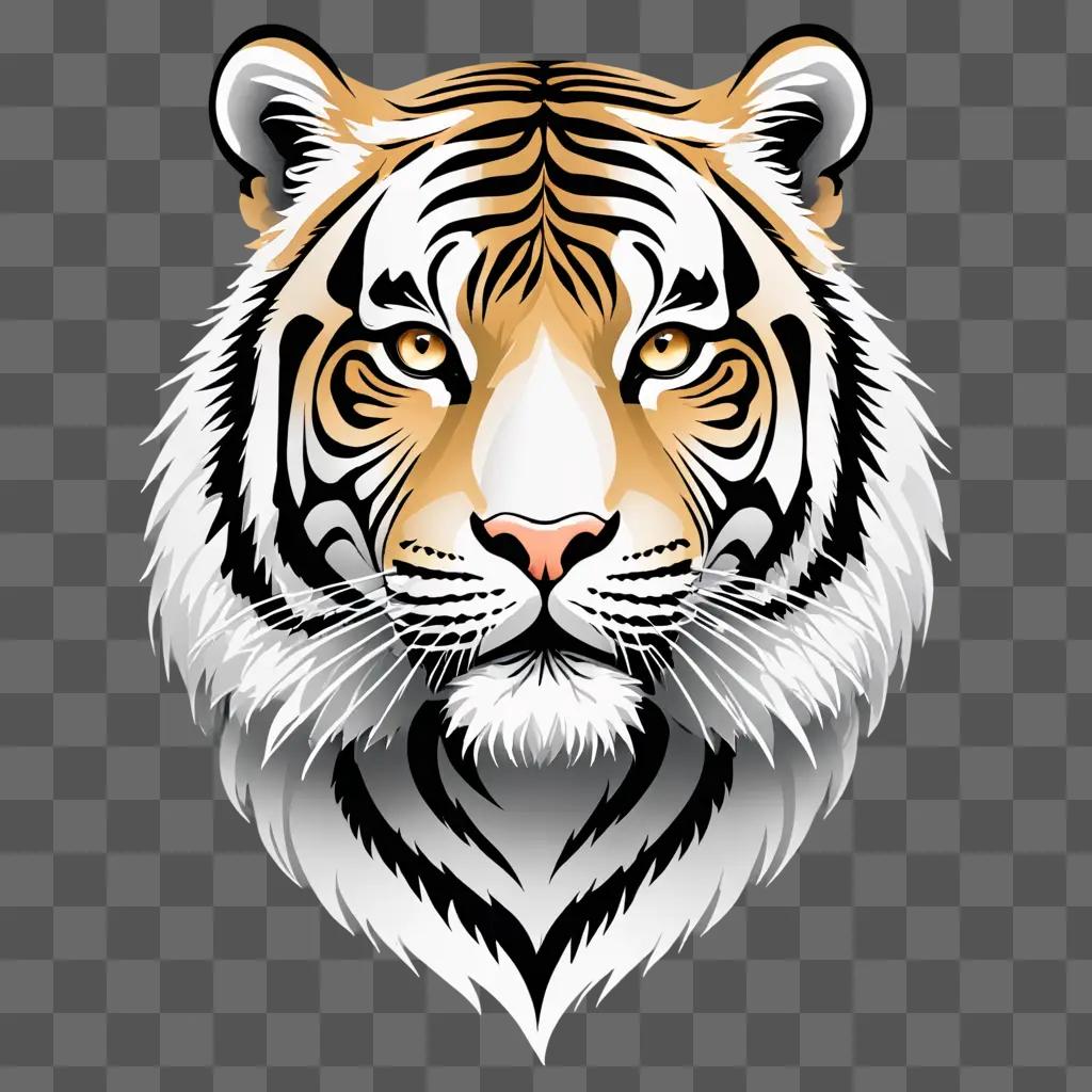 A tigers face is highlighted against a grey background