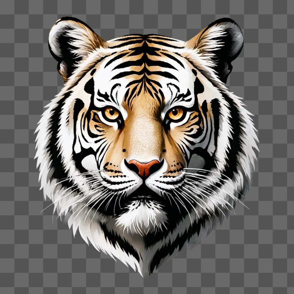 A tigers head is depicted in a graphic design