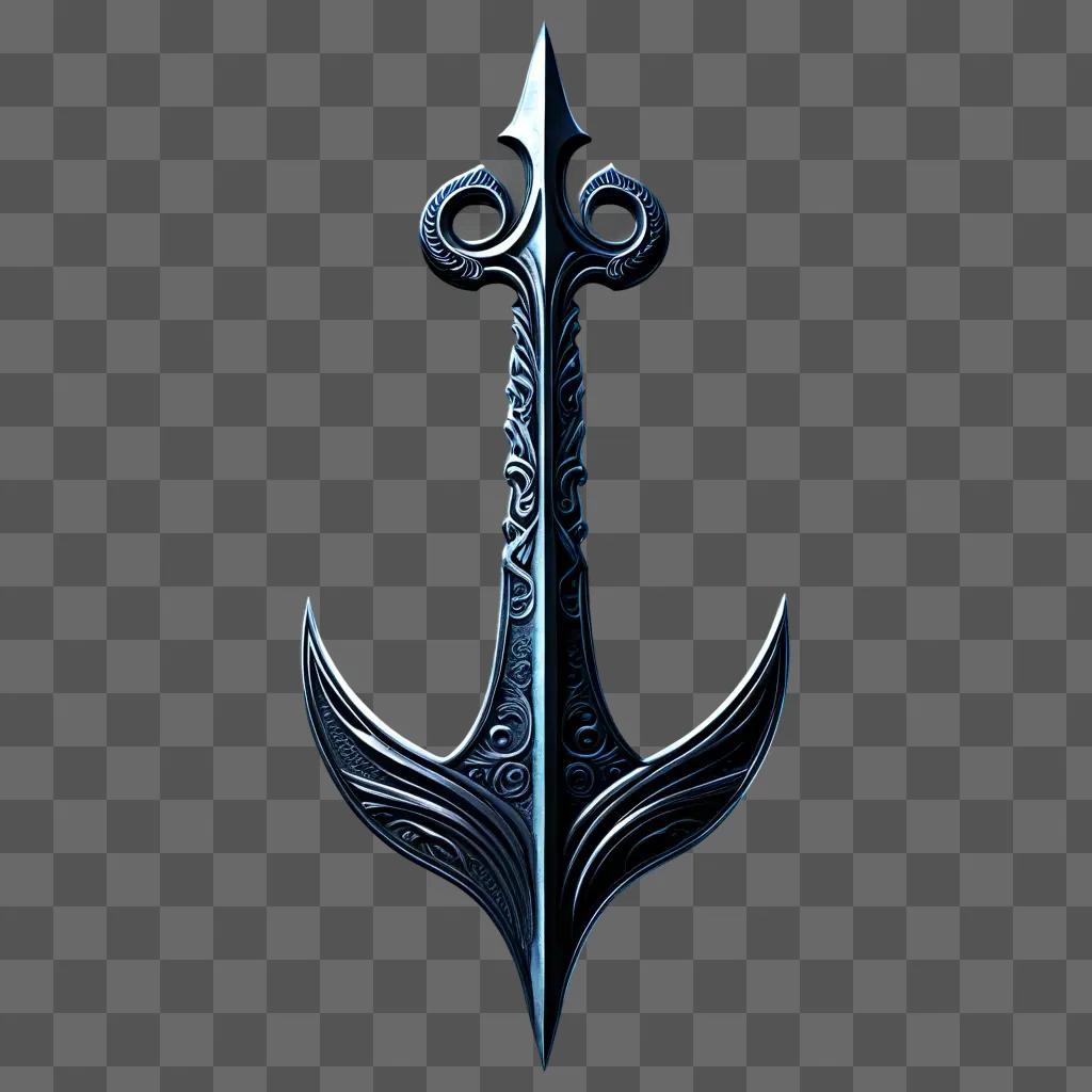 A trident with an intricate design on its blade