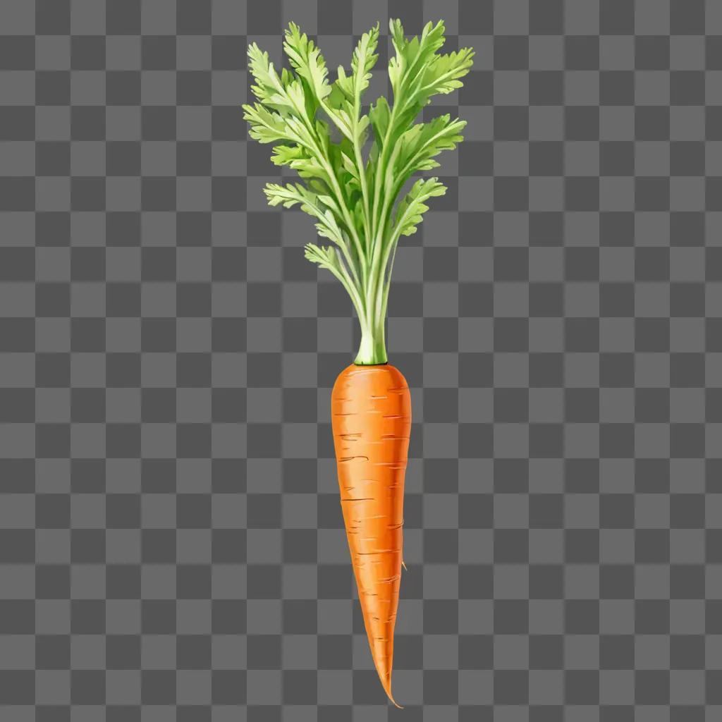 A vibrant carrot drawing with a green stem