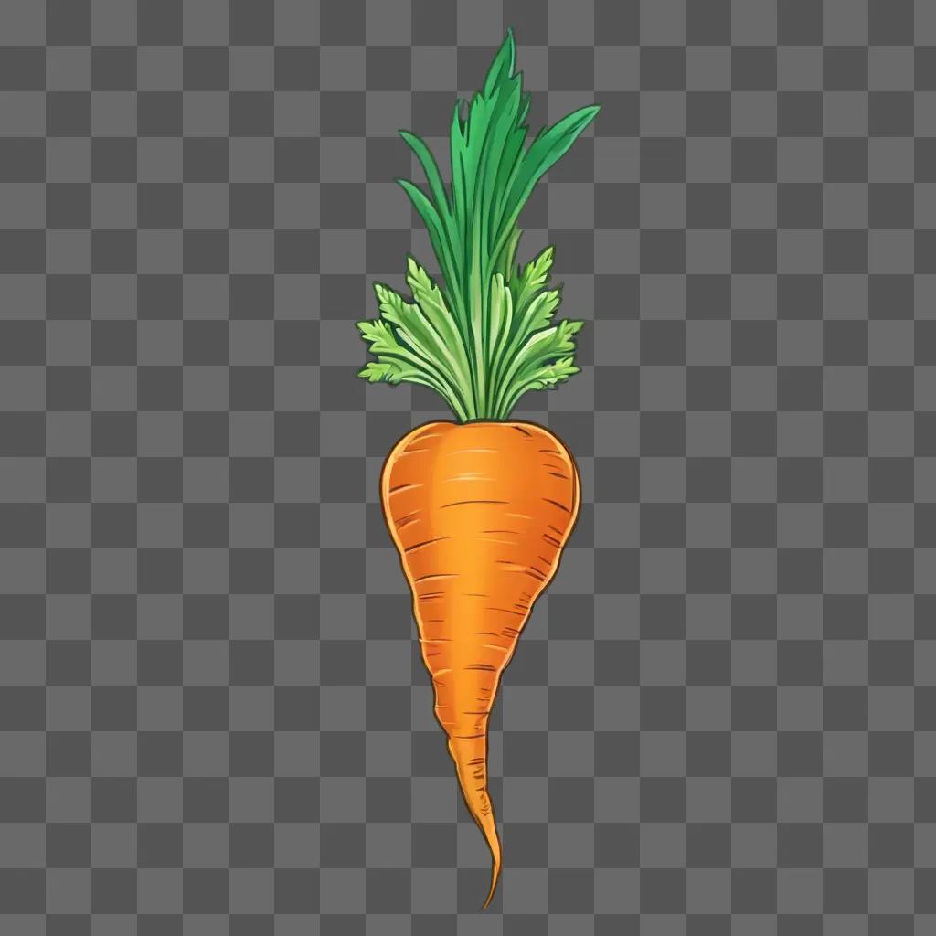 A vibrant carrot drawing with a green stem