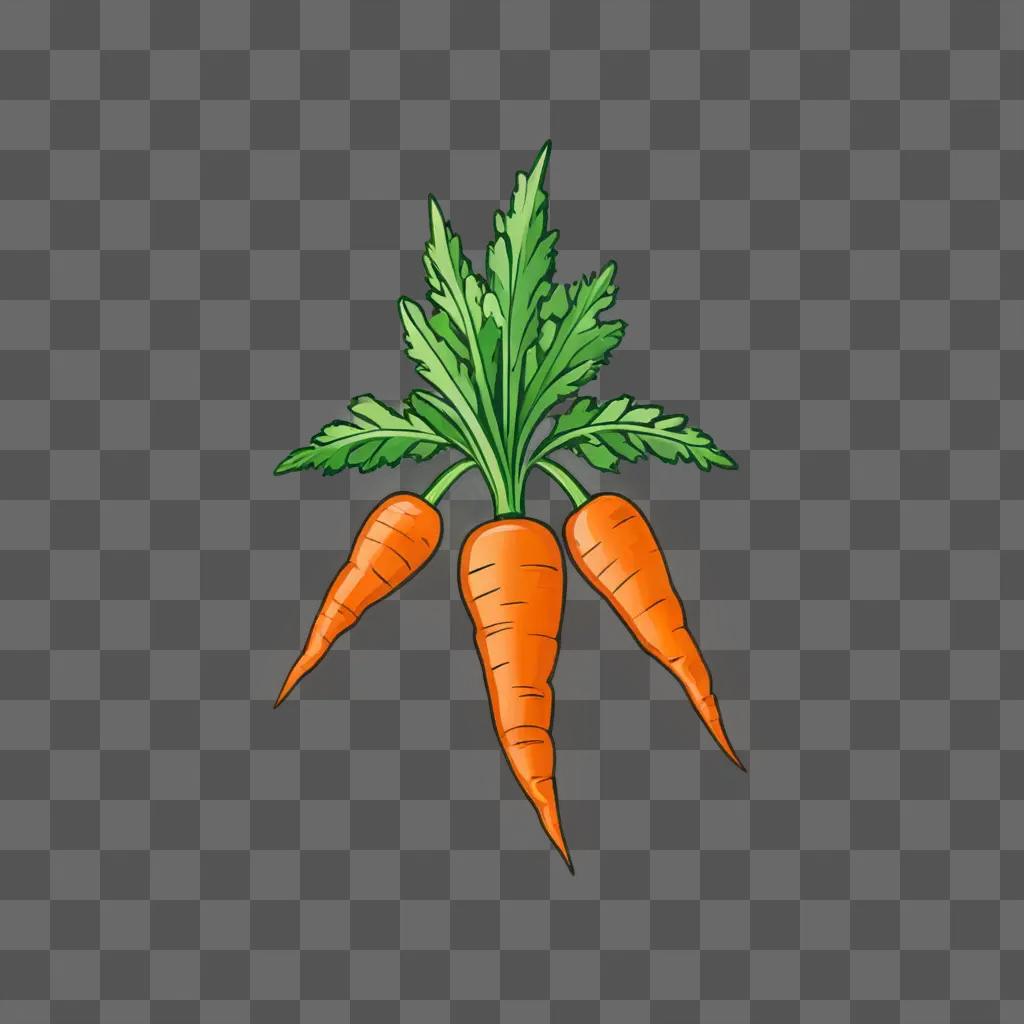 A vibrant drawing of three carrots