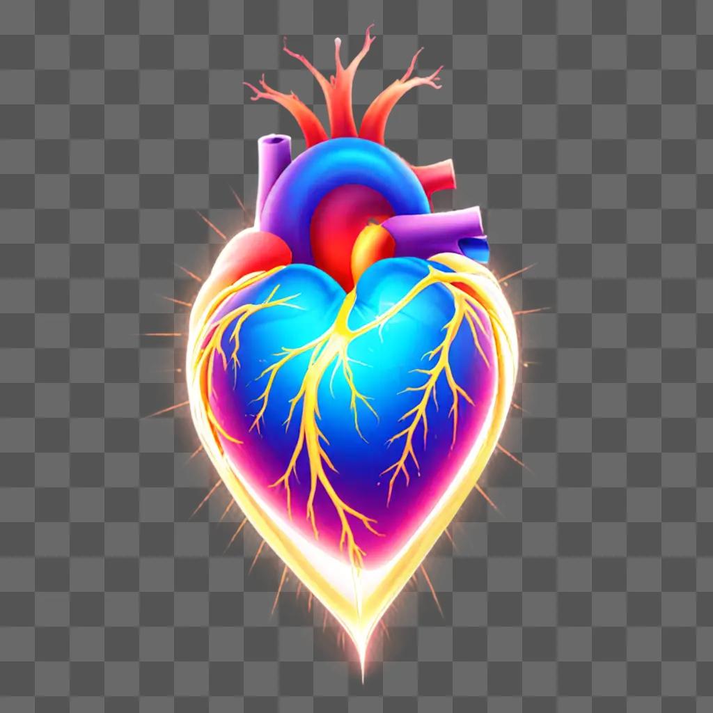 A vibrant heart with glowing veins