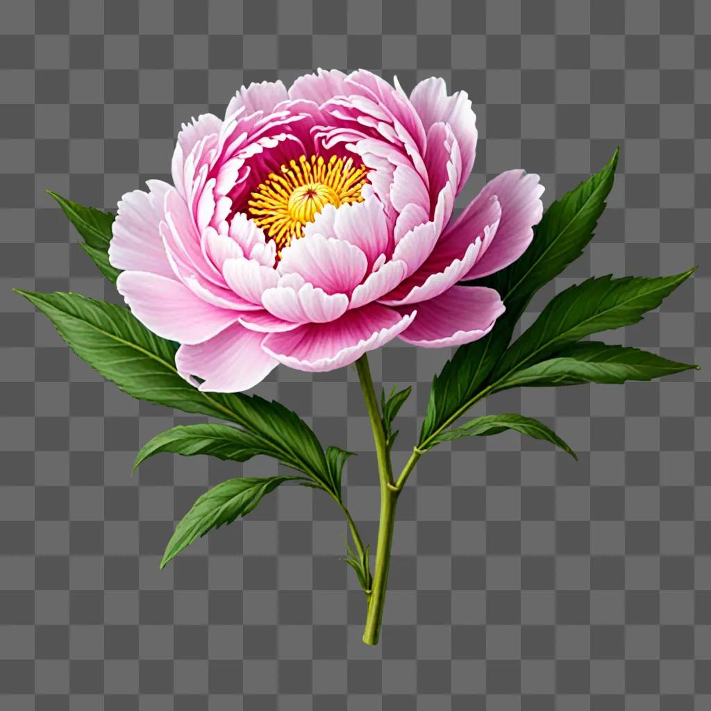 A vibrant pink peony flower drawing on a green background