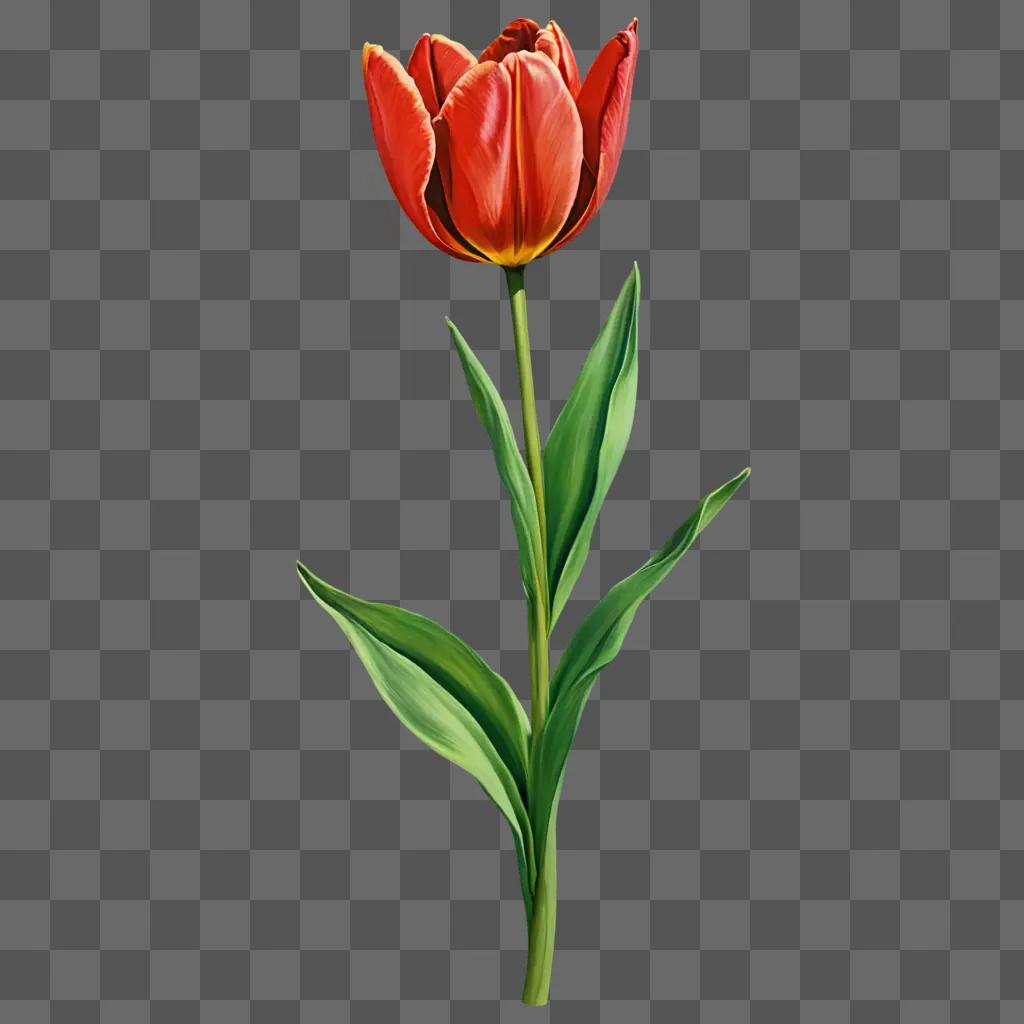 A vibrant red tulip drawing with a green stem