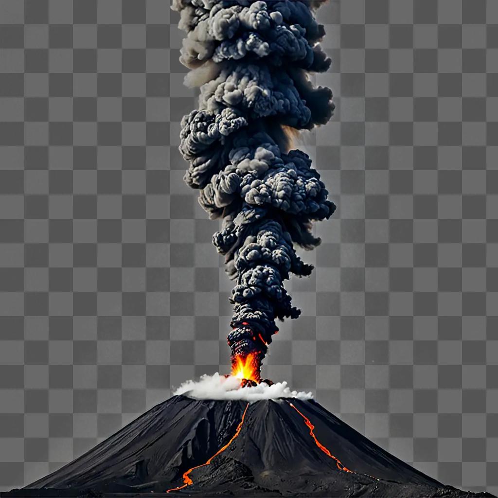 A volcanic eruption spewing smoke and lava cascading down