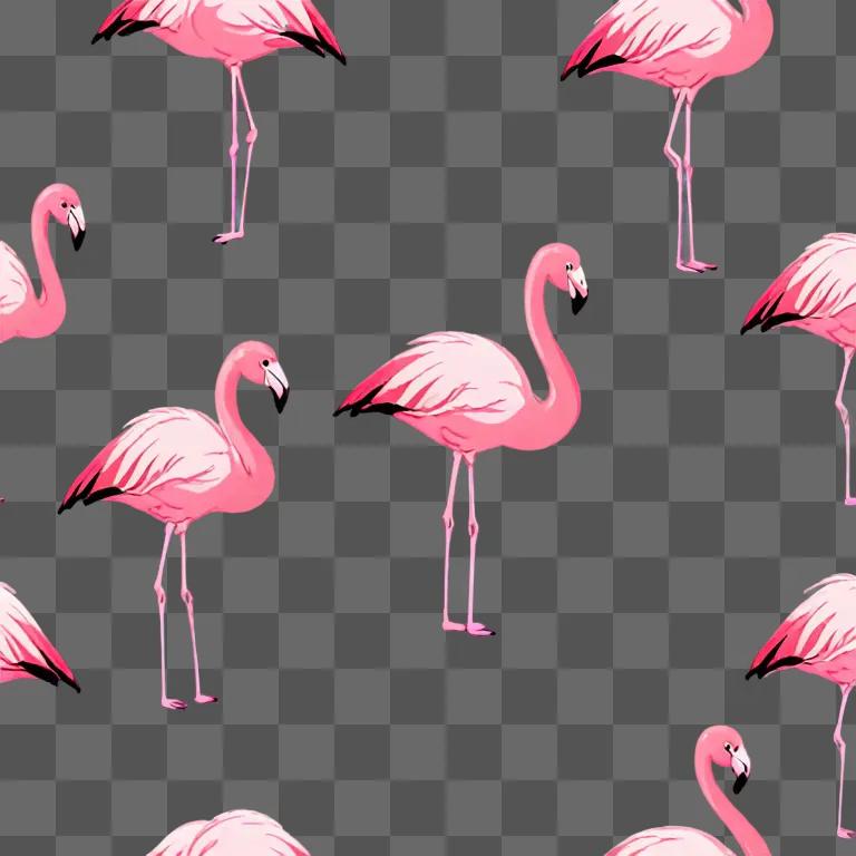 A whimsical pink drawing of cute flamingos