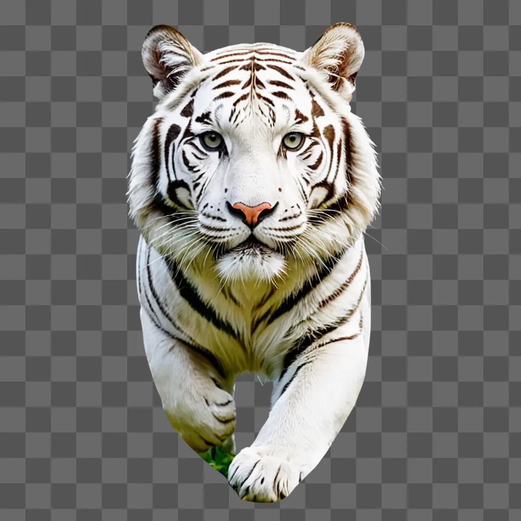 A white Bengal tiger with a black stripe on its head