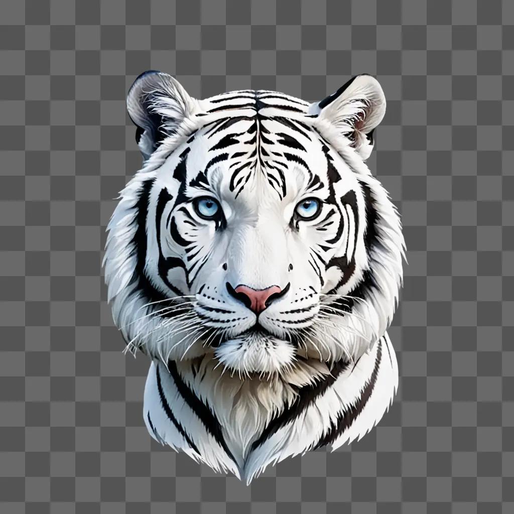 A white Bengal tiger with blue eyes and a gray background