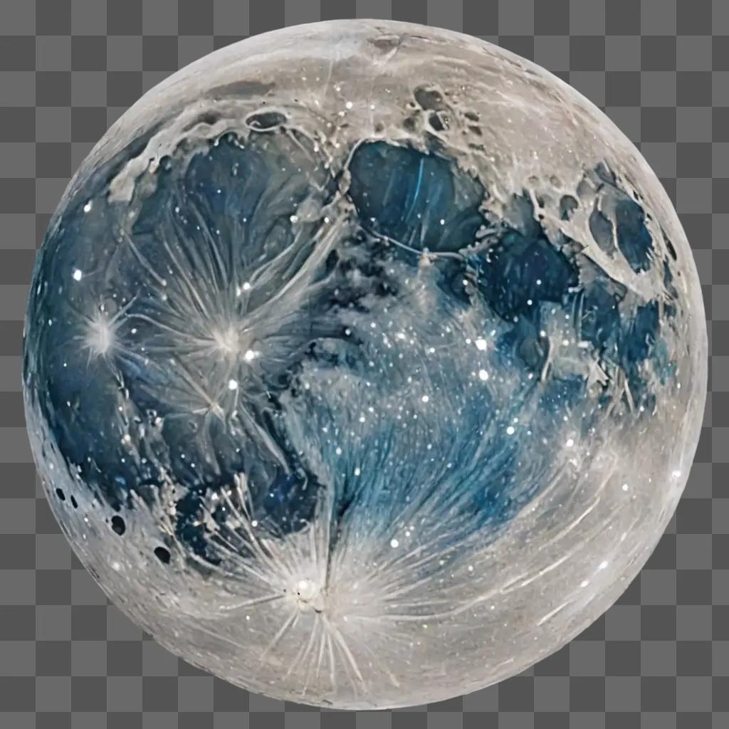 A white and blue moon drawing with colour