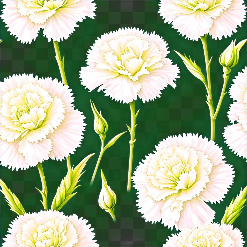 A white and green carnation pattern design