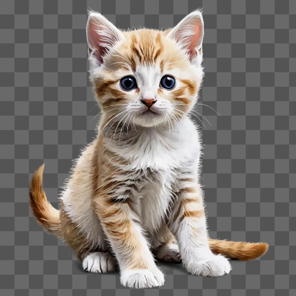 A white and orange kitten is drawn in colour