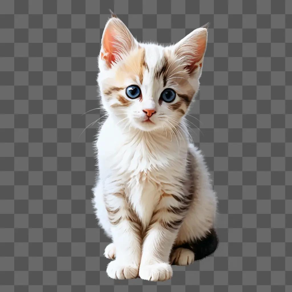 A white and orange kitten sitting on a white background