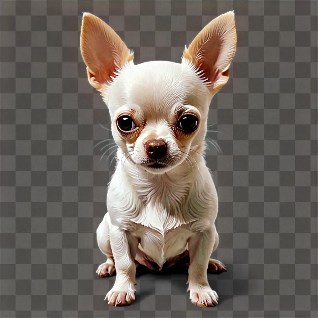 A white apple head chihuahua sits on a brown background