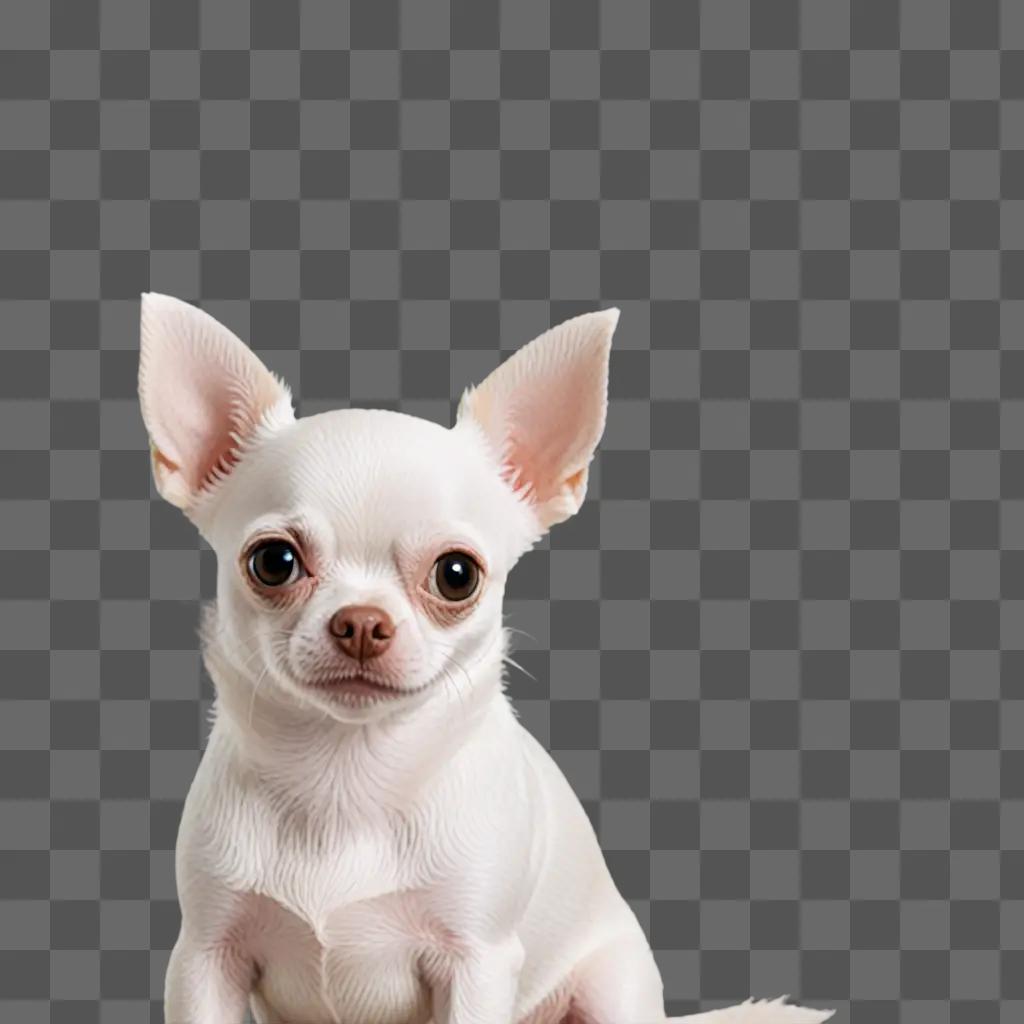 A white apple head chihuahua sits on a pink wall