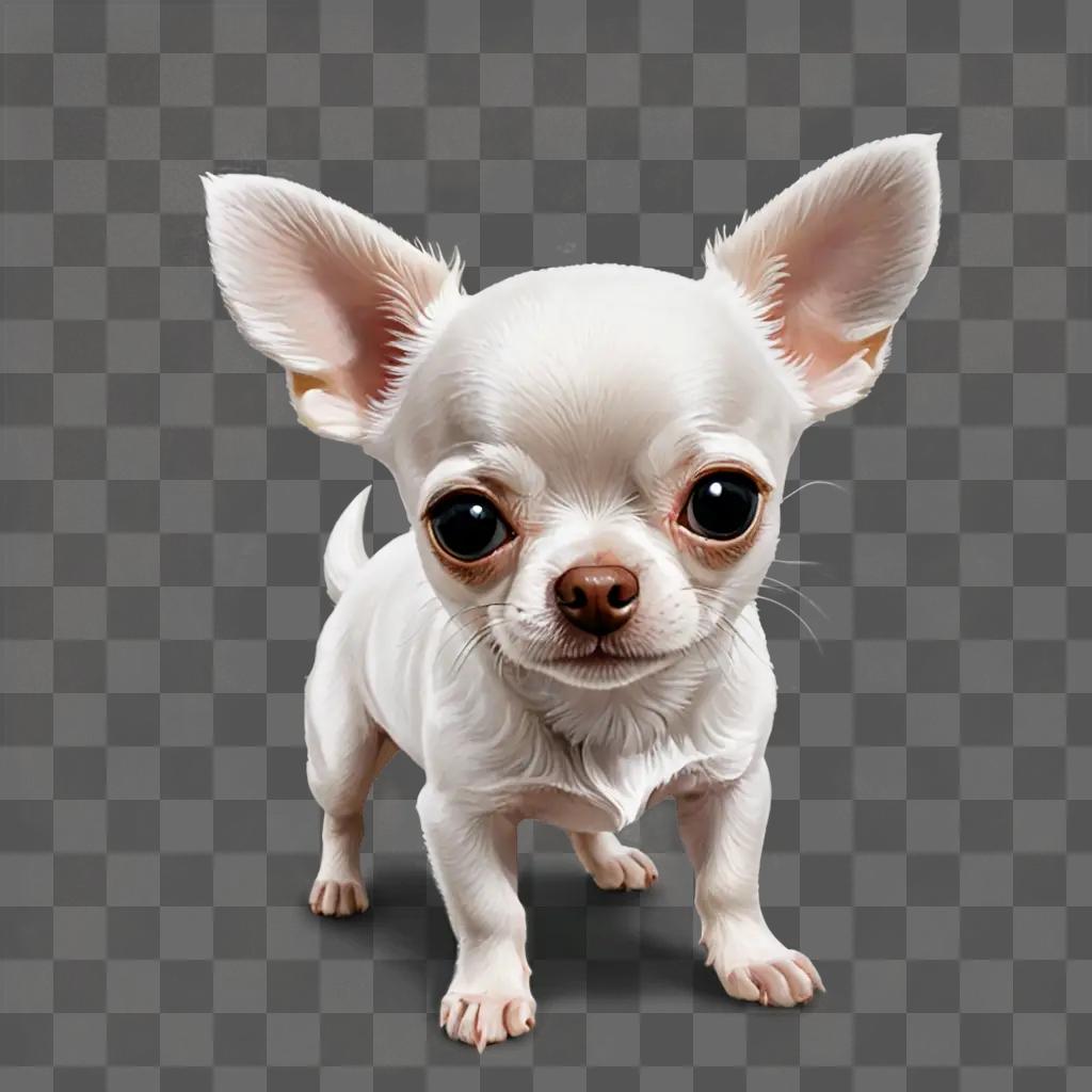 A white apple head chihuahua standing on its hind legs