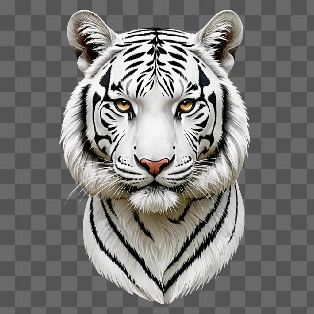 A white bengal tiger is depicted in a white background