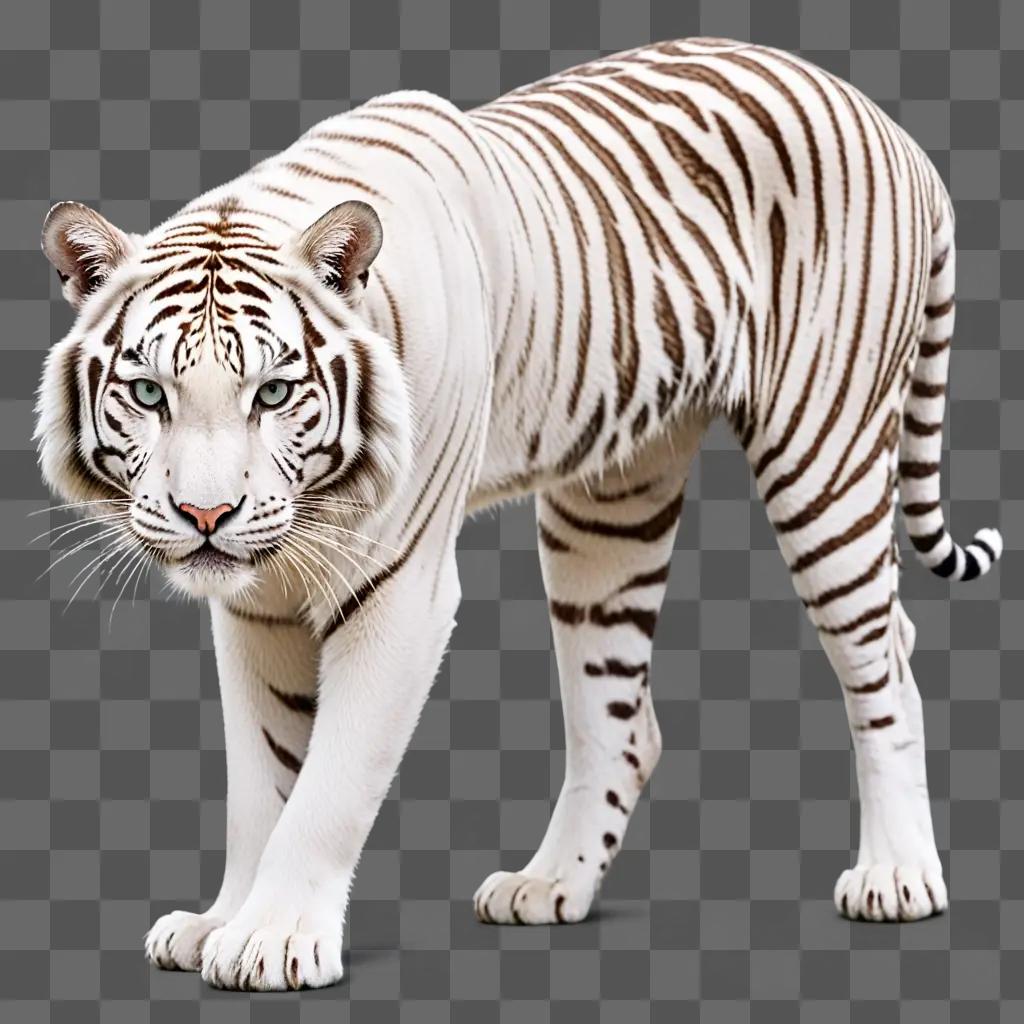 A white bengal tiger stands on its hind legs