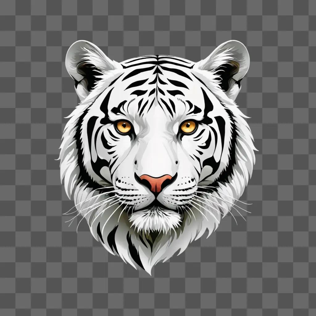 A white bengal tigers head on a gray background