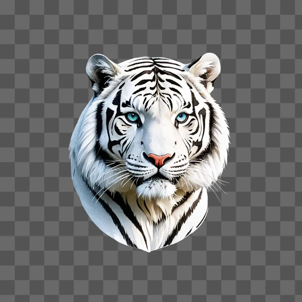 A white bengal tigers head on a gray background