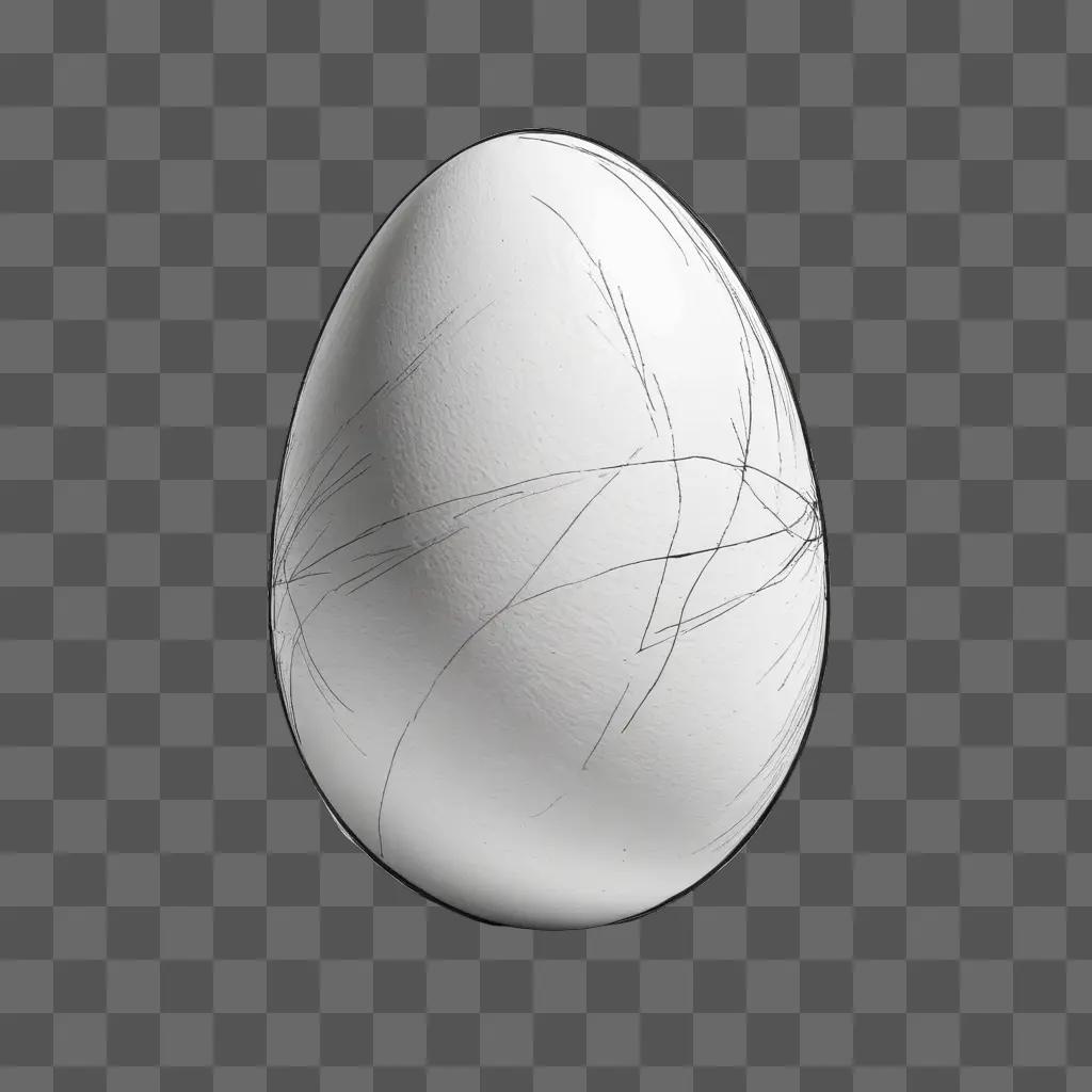 A white egg is sketched on a black background