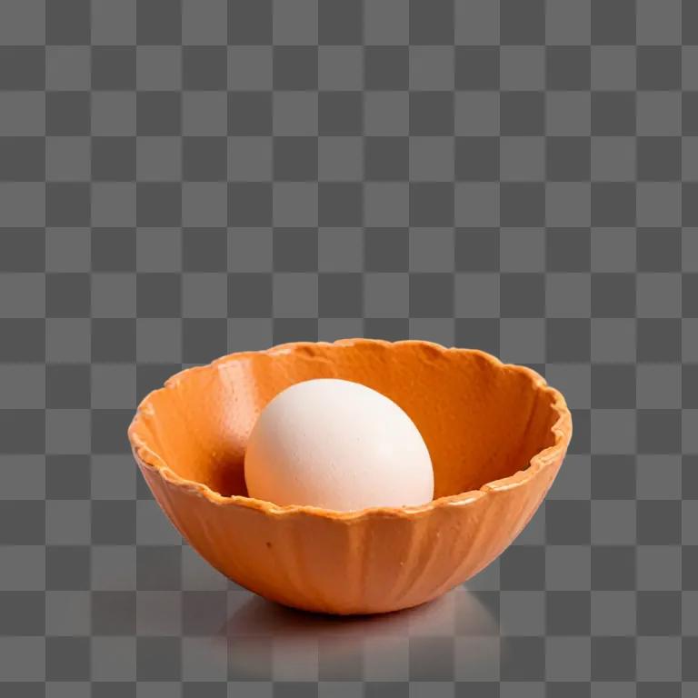 A white egg sits in a ceramic bowl