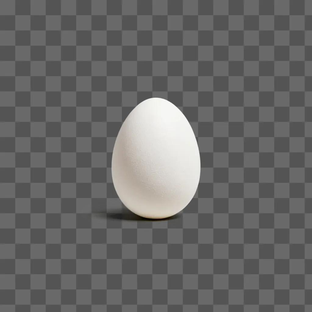 A white egg sits on a gray surface