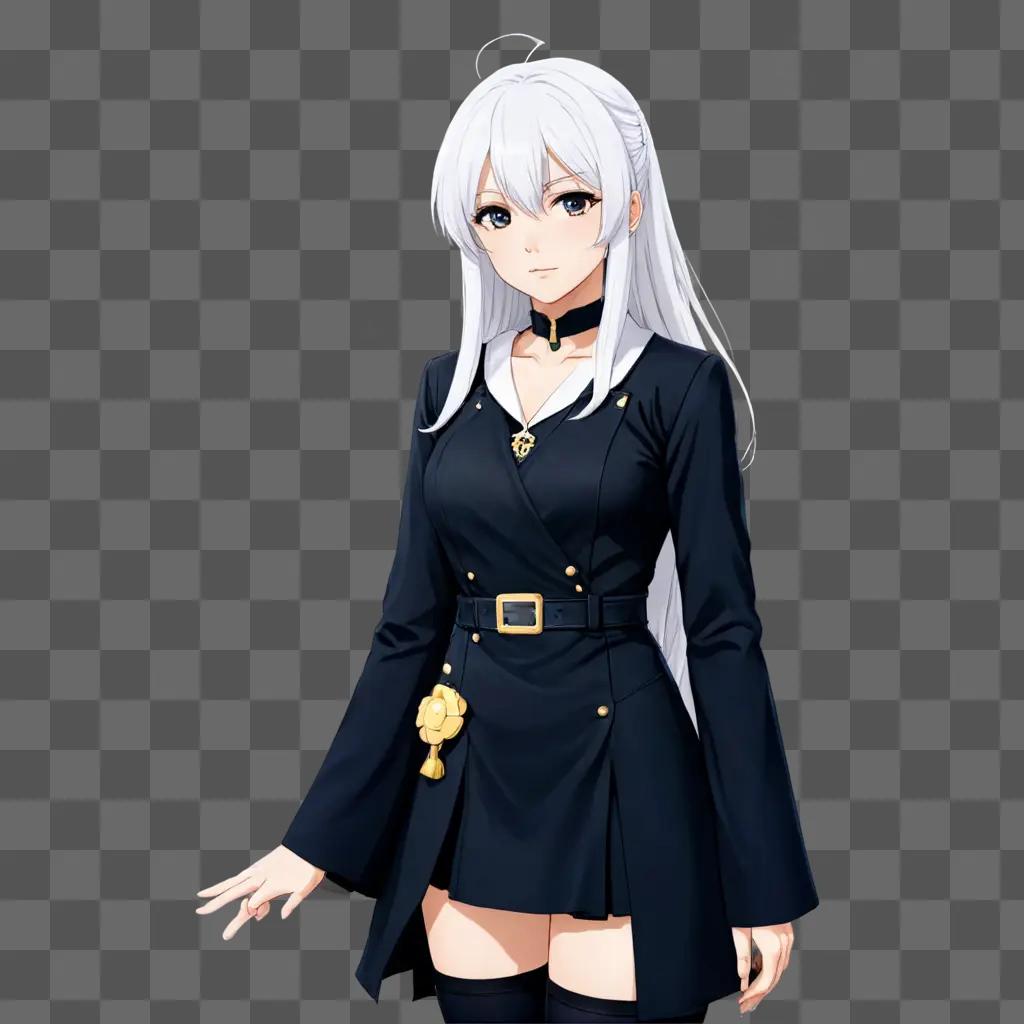 A white haired anime girl wearing a black outfit