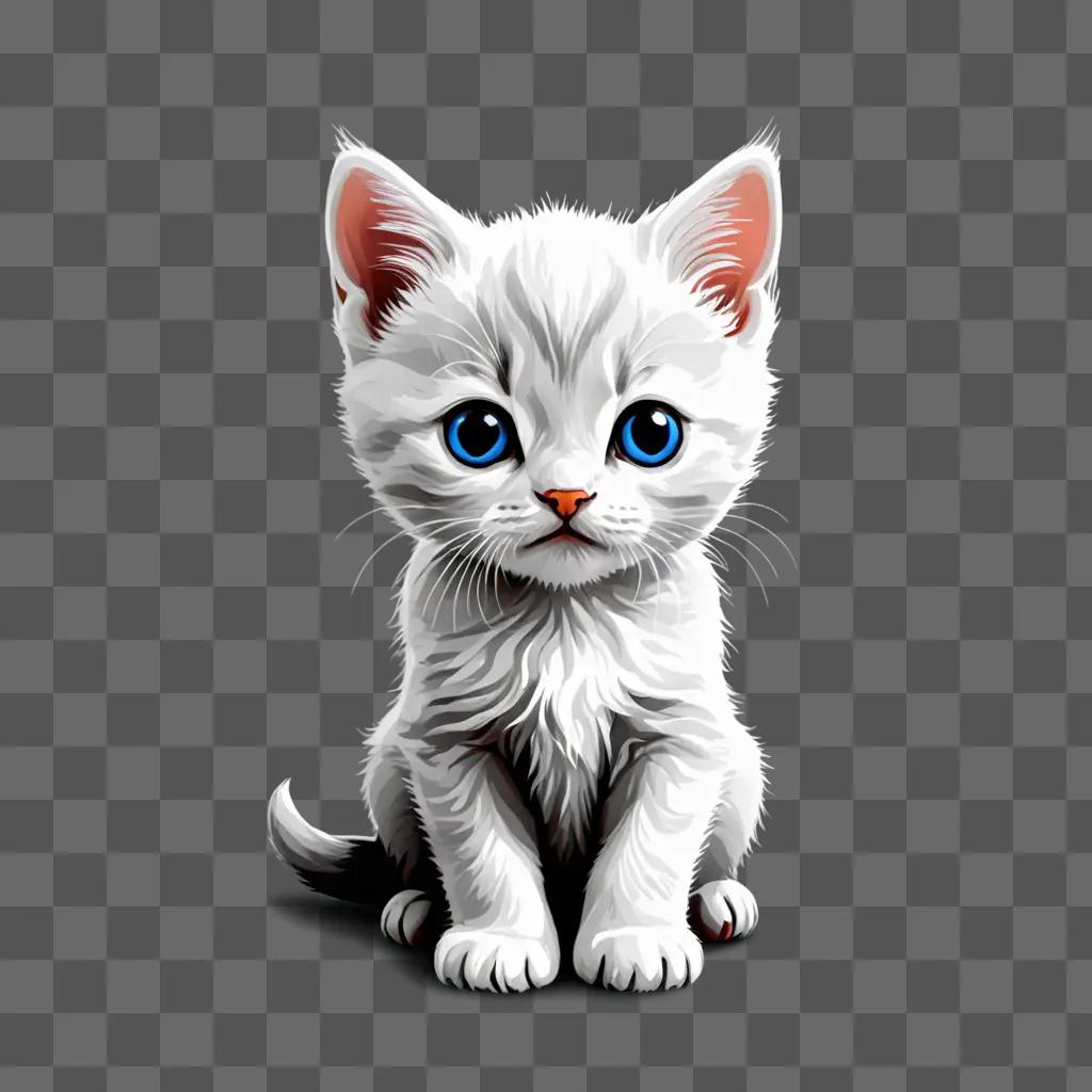 A white kitten illustrated with blue eyes and a gray background