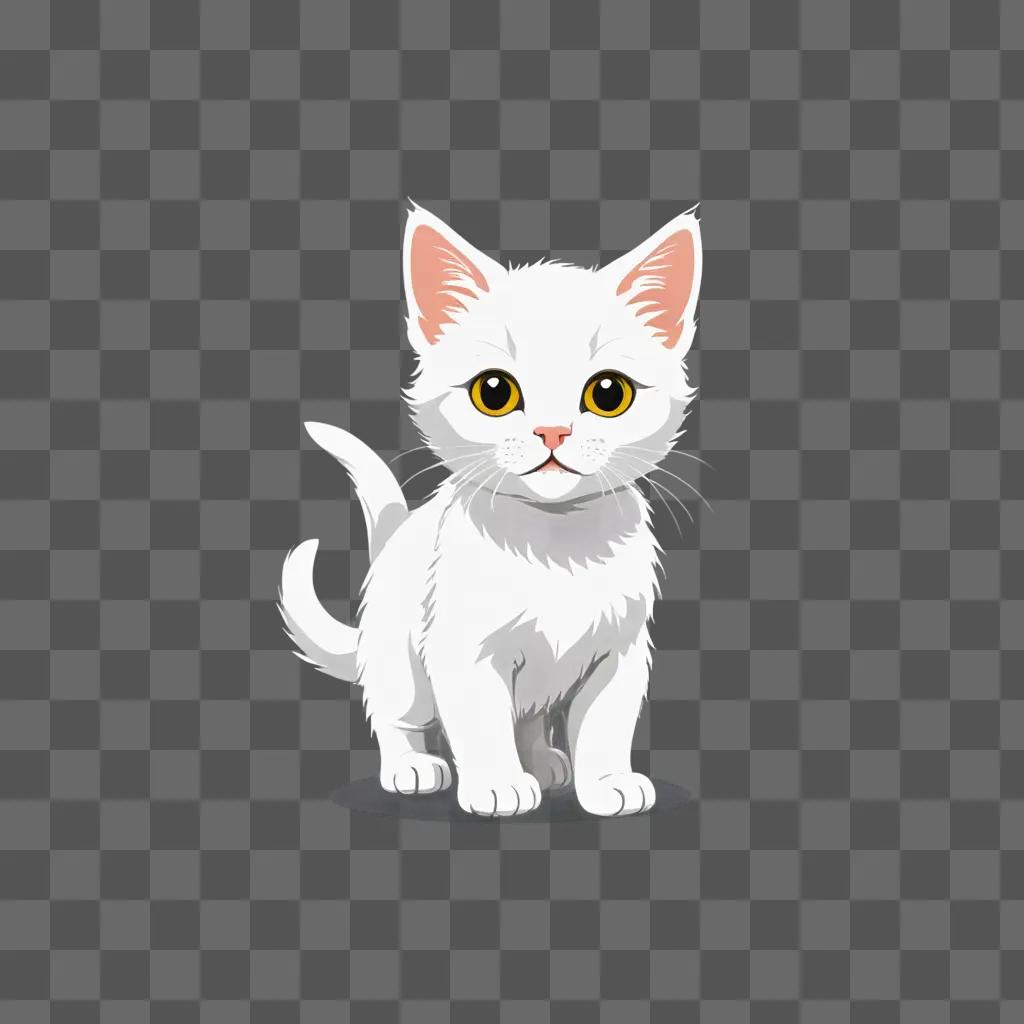 A white kitten sketch with yellow eyes