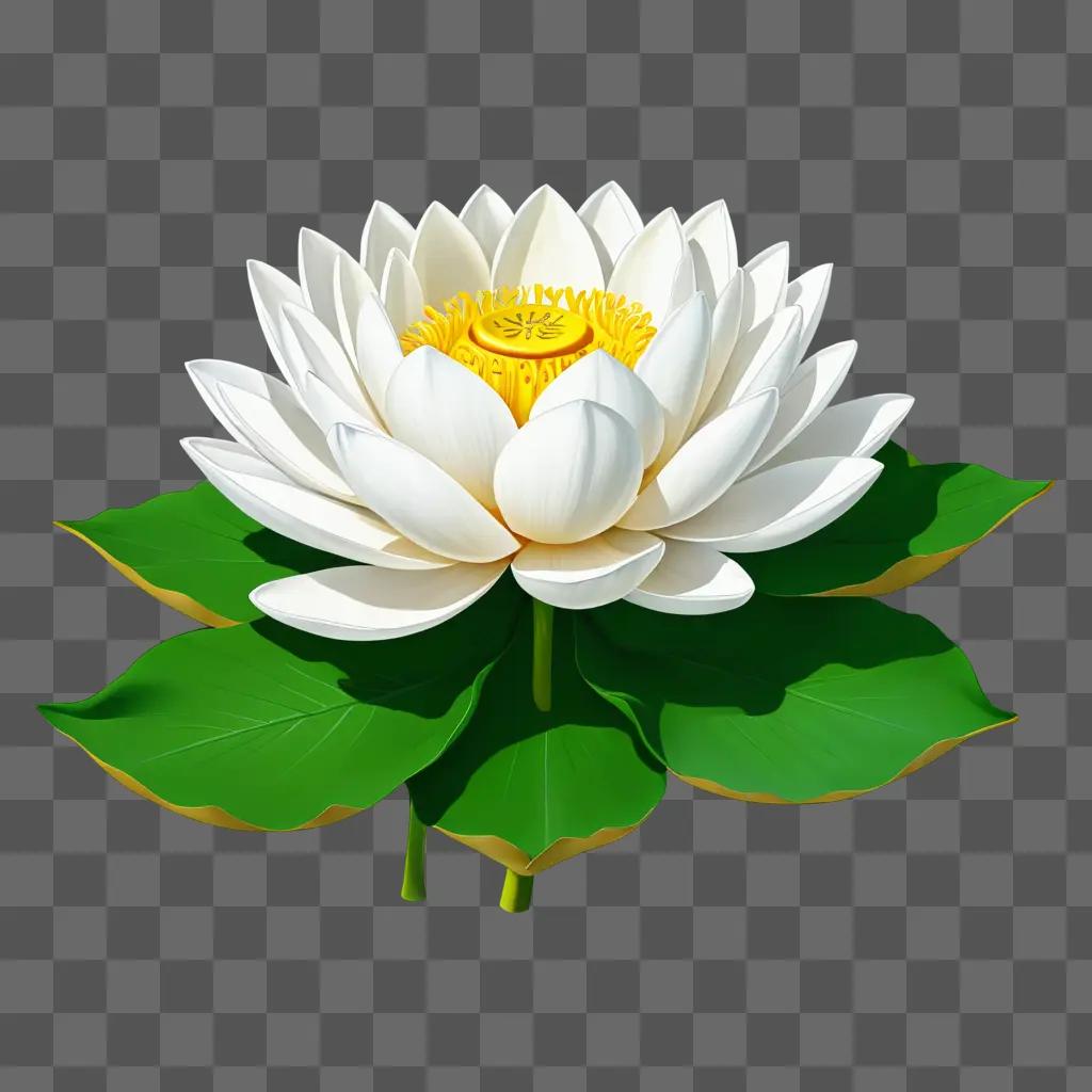 A white lotus with a yellow center and green leaves