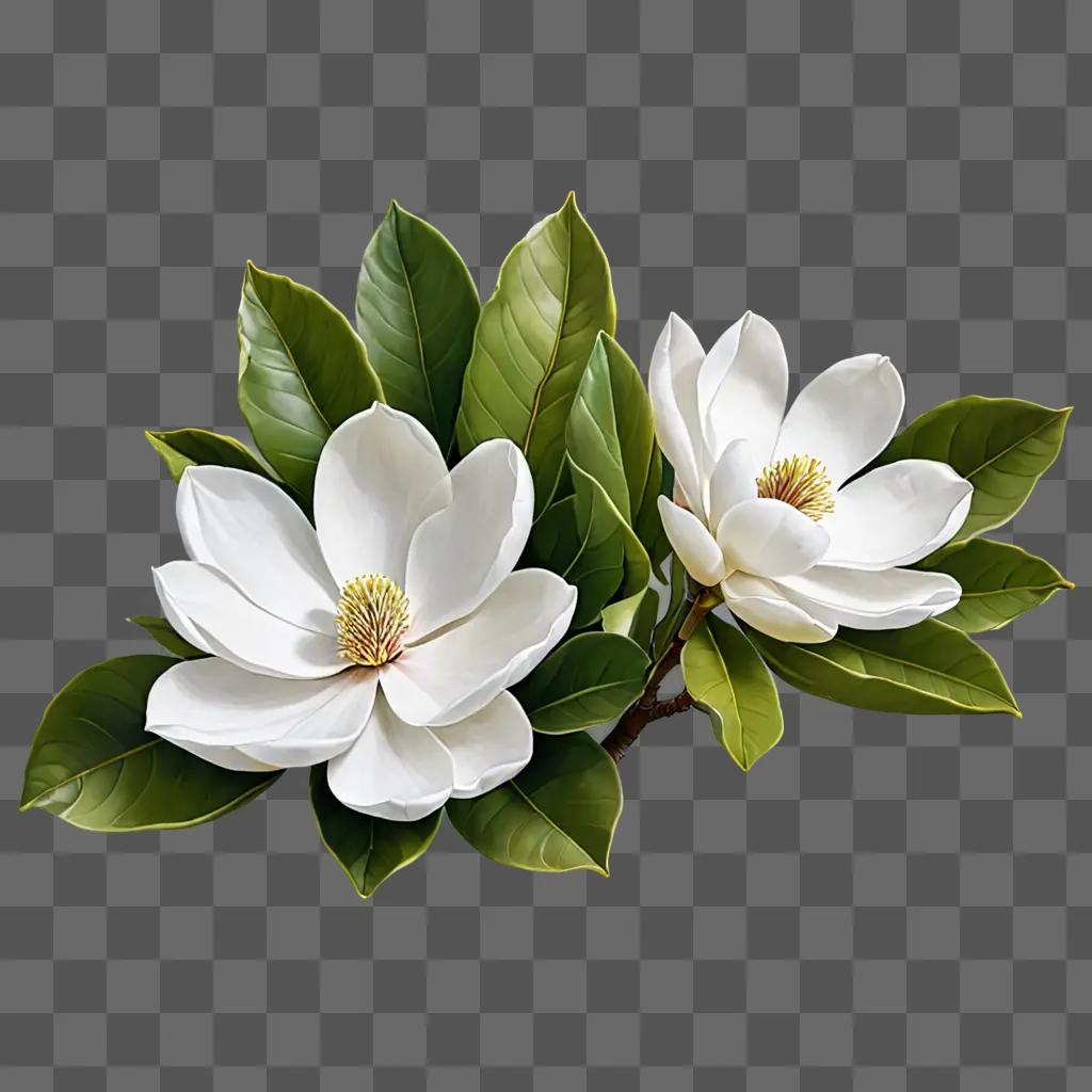 A white magnolia flower drawing on a green background