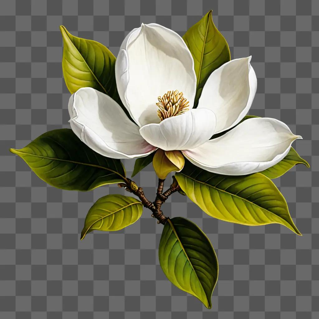 A white magnolia flower on a green background