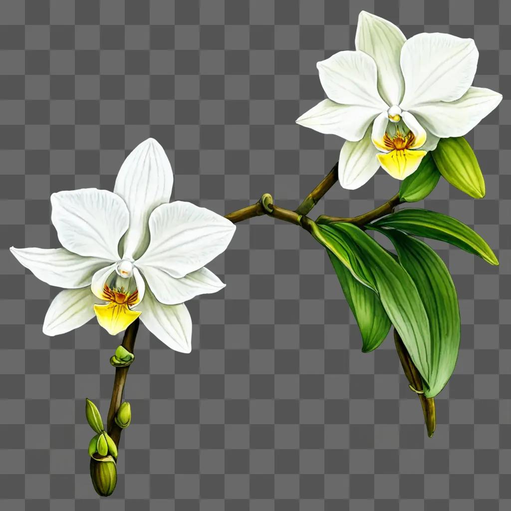 A white orchid flower is in a drawing