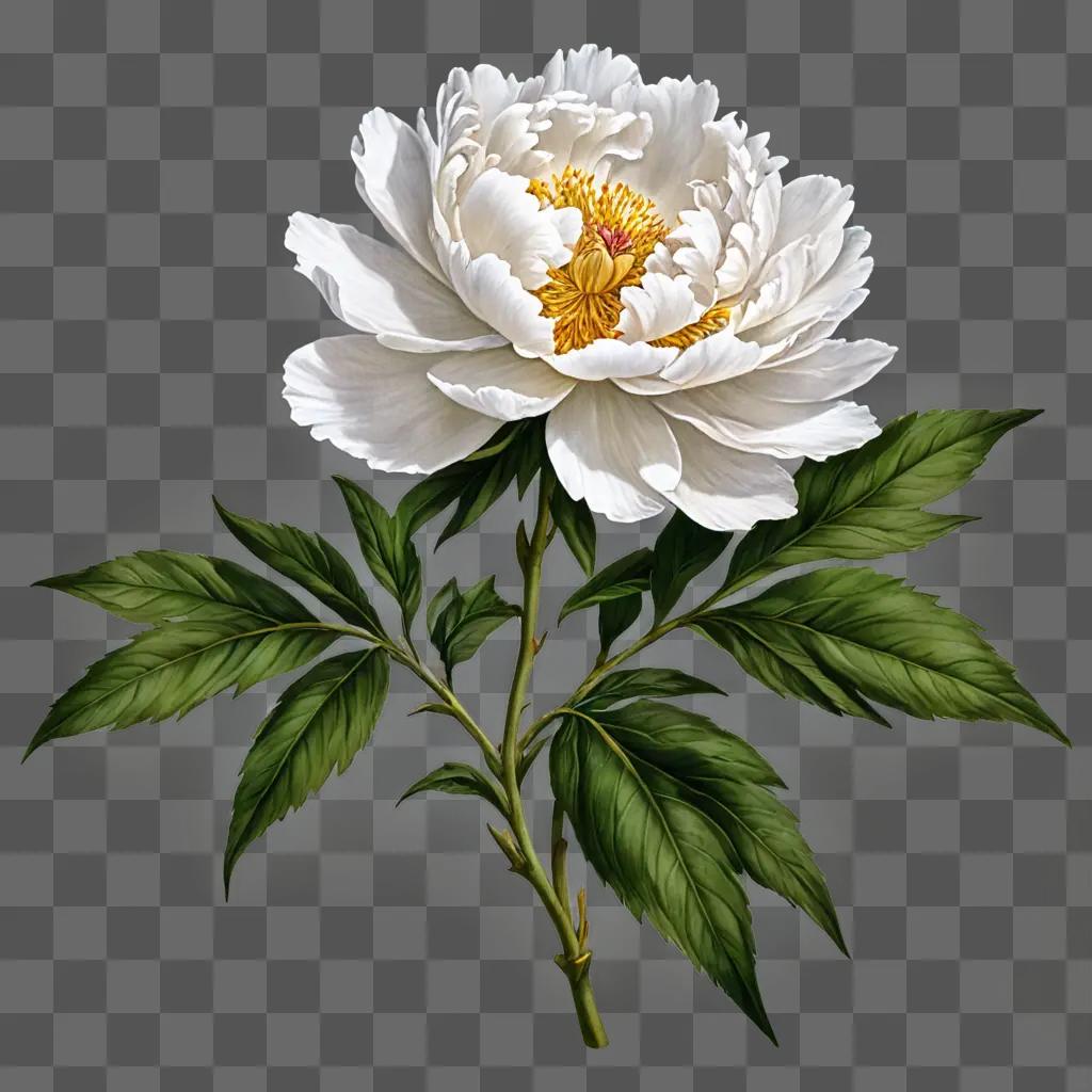 A white peony flower with yellow center