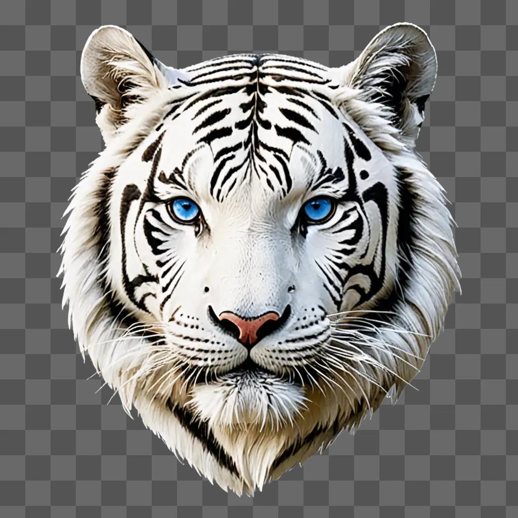 A white tiger head with blue eyes