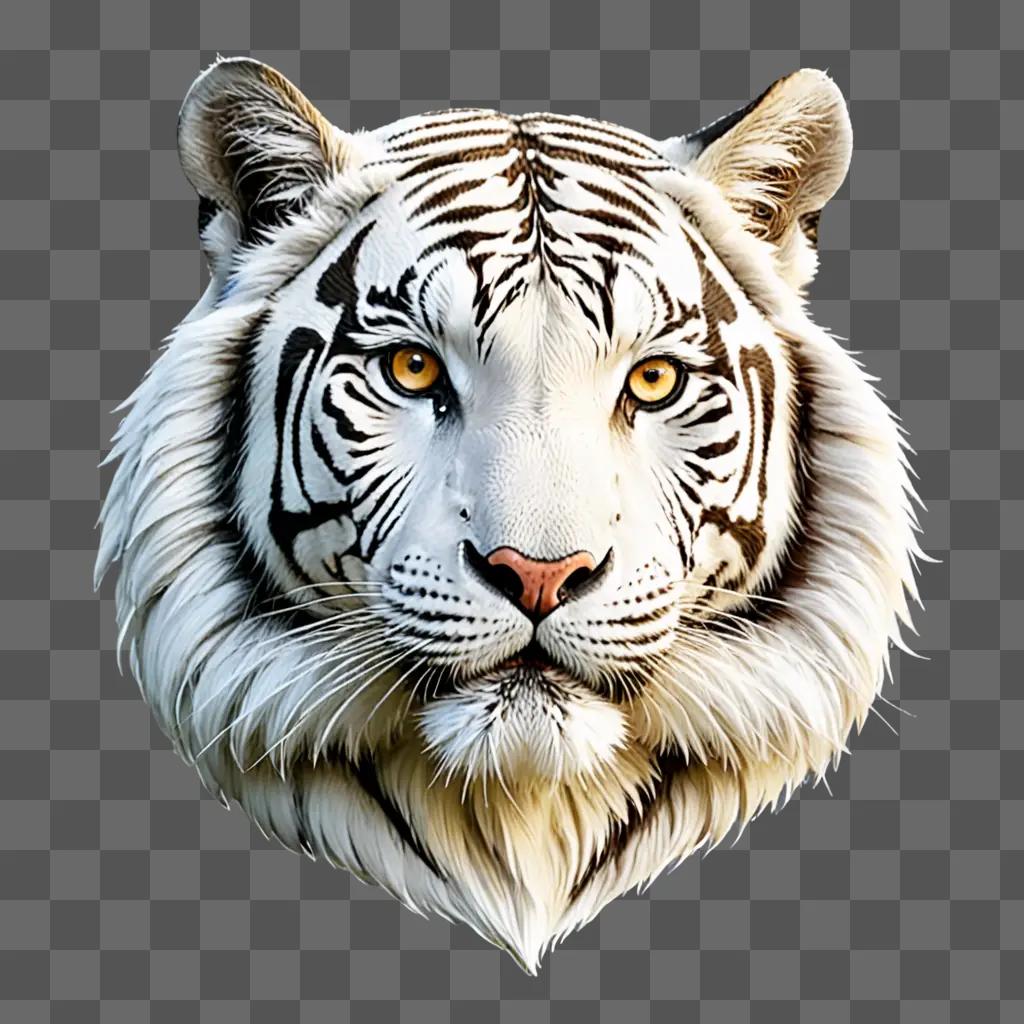 A white tigers head is displayed in a stylized image