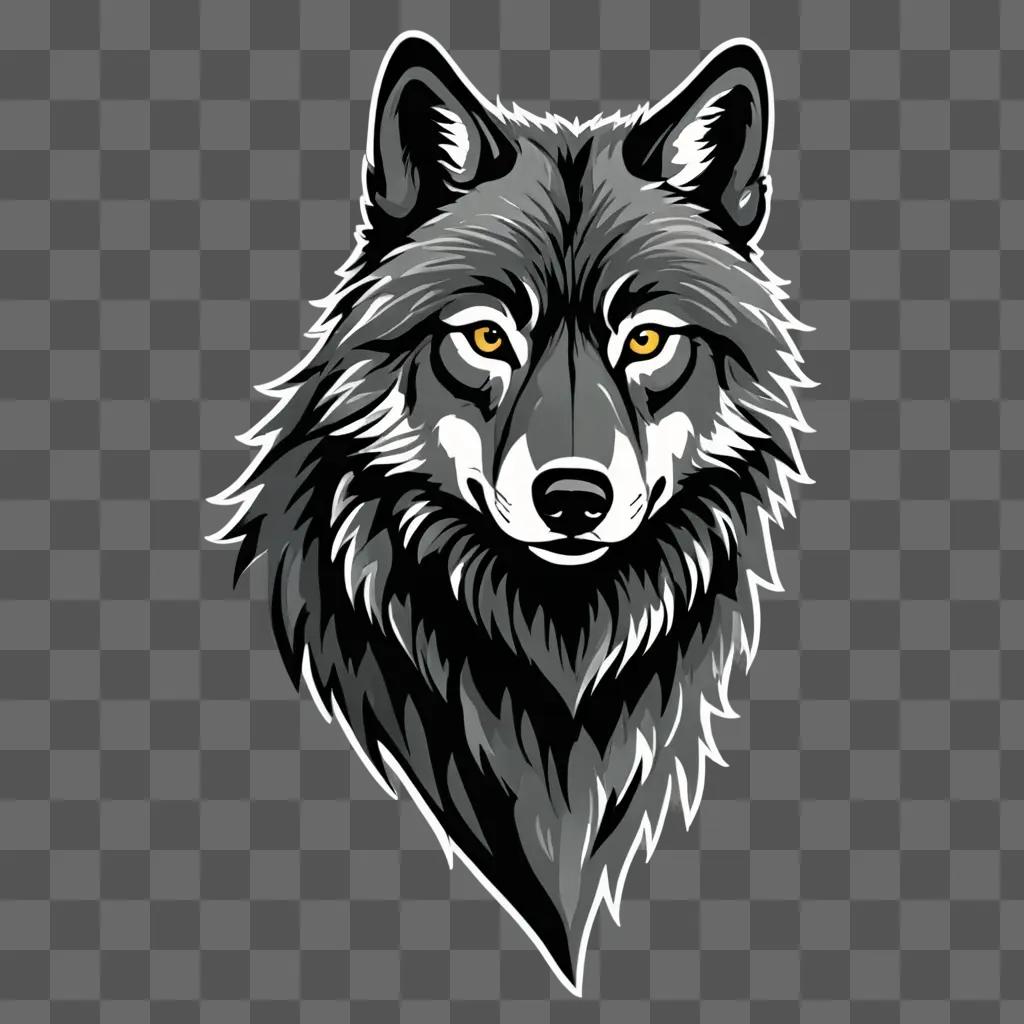 A wolf drawing illuminated on a gray background