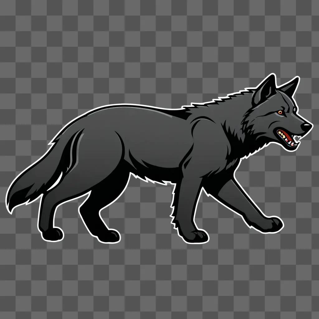 A wolf drawing on a black background