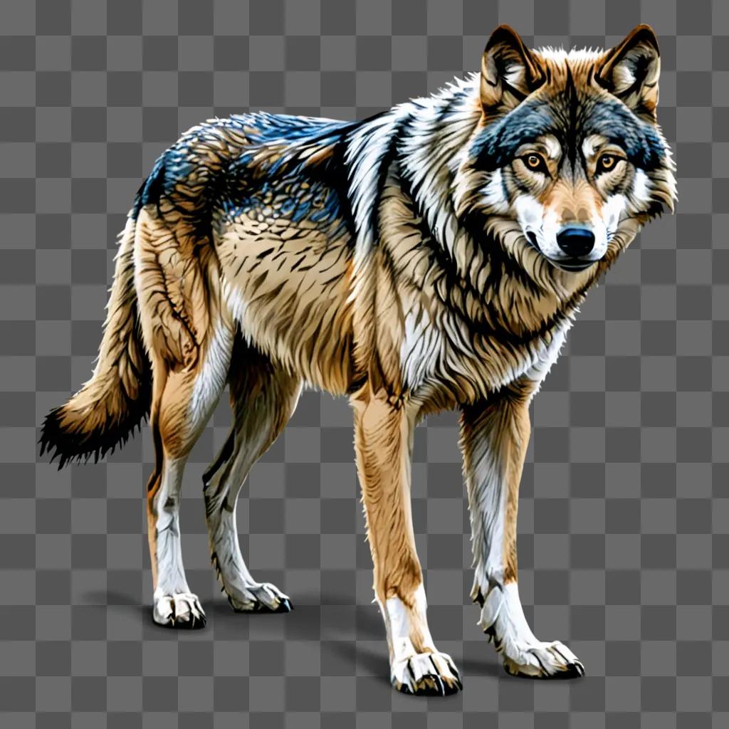 A wolf drawing with a lot of colour