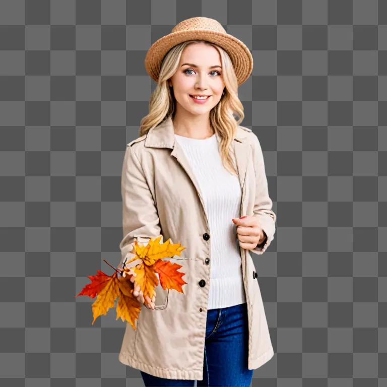 A woman holding autumn leaves