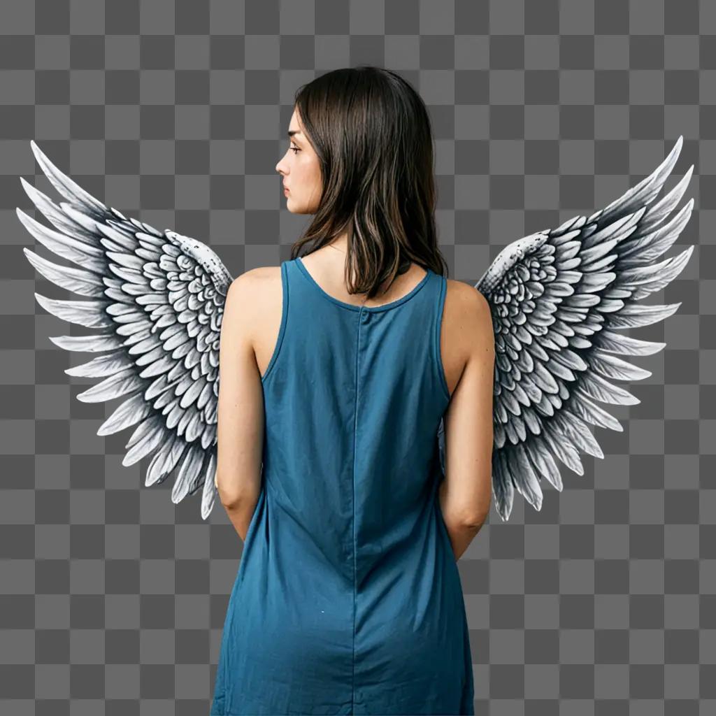 A woman with angel wings drawing on her back