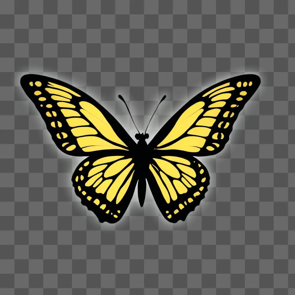 A yellow butterfly drawing with black outline